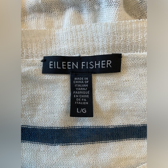 Eileen Fisher Ivory and navy Striped Crew Neck Sweater - Picture 3 of 5